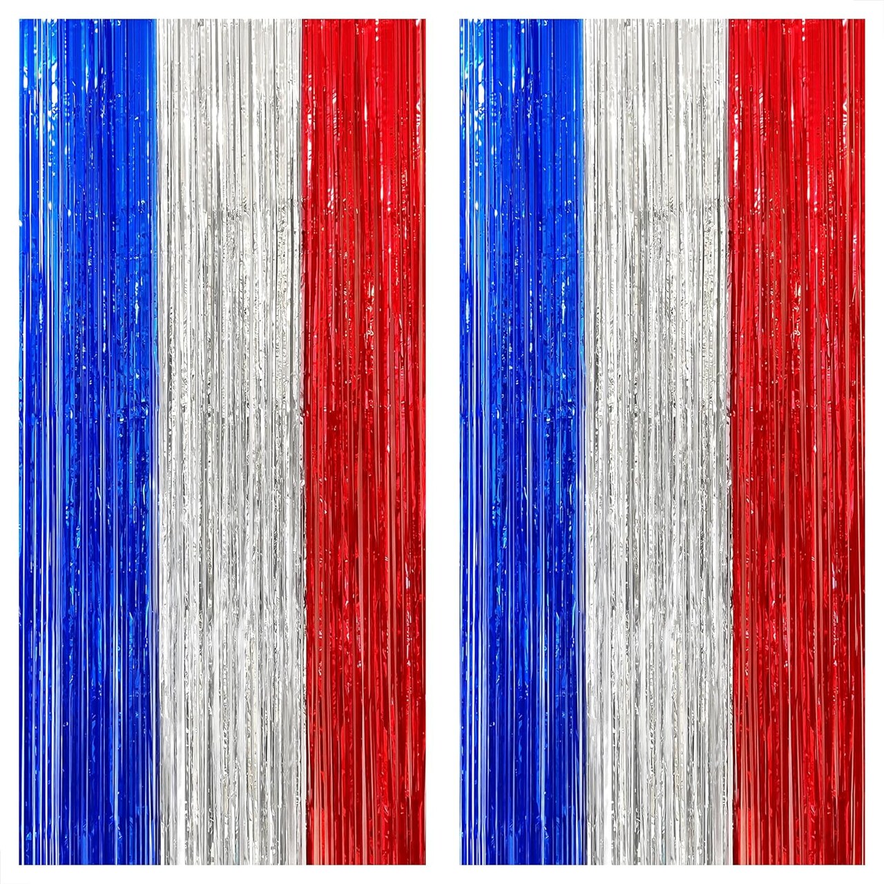 XtraLarge Red White and Blue Streamers - 3.2x8 Feet, Pack of 2 red White and Blue Decorations | Election Party Decorations | Red White and Blue Fringe Curtain, Graduation Decorations 2025